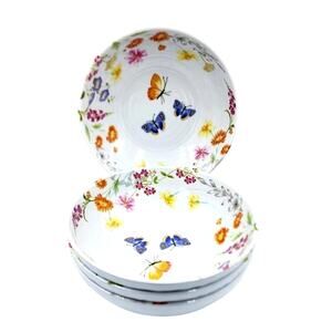 Rachel Ashwell Farmhouse Melamine Salad Bowls 8in Set Of 4 Butterfly Flowers NEW